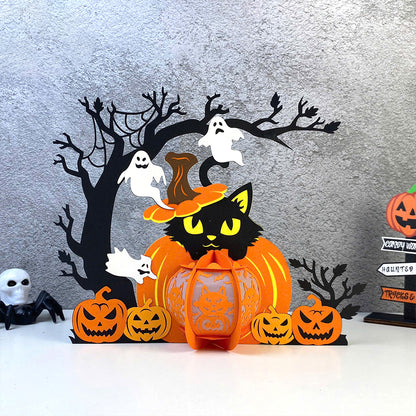 Pumpkin Cat 2 - 3D Halloween Paper Lantern File - Cricut File  - VEKTOR KRAFT