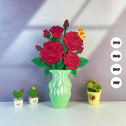 Flower Vase Rose – 3D Pop-Up Card SVG File for Cricut & Silhouette