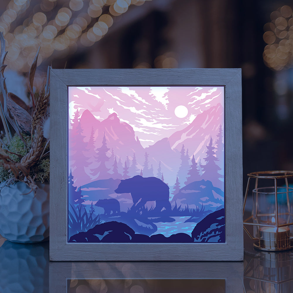 Bear In The Forest – 3D Lightbox SVG File for Cricut & Silhouette