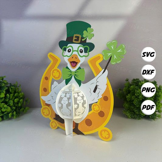 Patrick's Day Duck - 3D St. Patrick's Day Paper Cut Lantern File  - Cricut File  - VEKTOR KRAFT