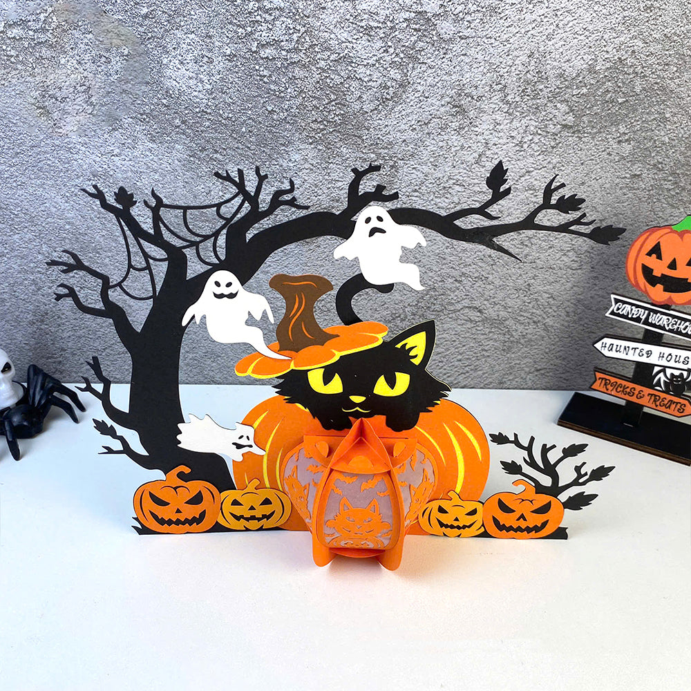Pumpkin Cat 2 - 3D Halloween Paper Lantern File - Cricut File  - VEKTOR KRAFT