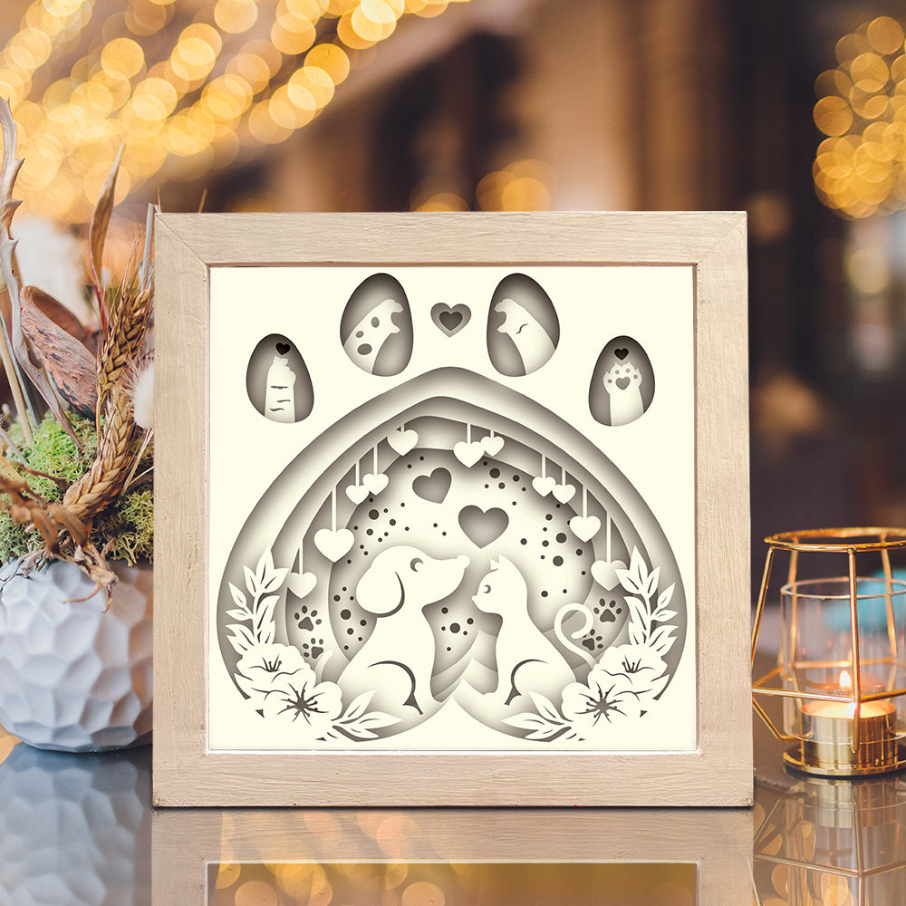 Cat And Dog Love – 3D Lightbox SVG File for Cricut & Silhouette