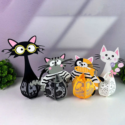 Pack 4 Cute Cat - 3D Animal Paper Lantern File  - Cricut File  - VEKTOR KRAFT