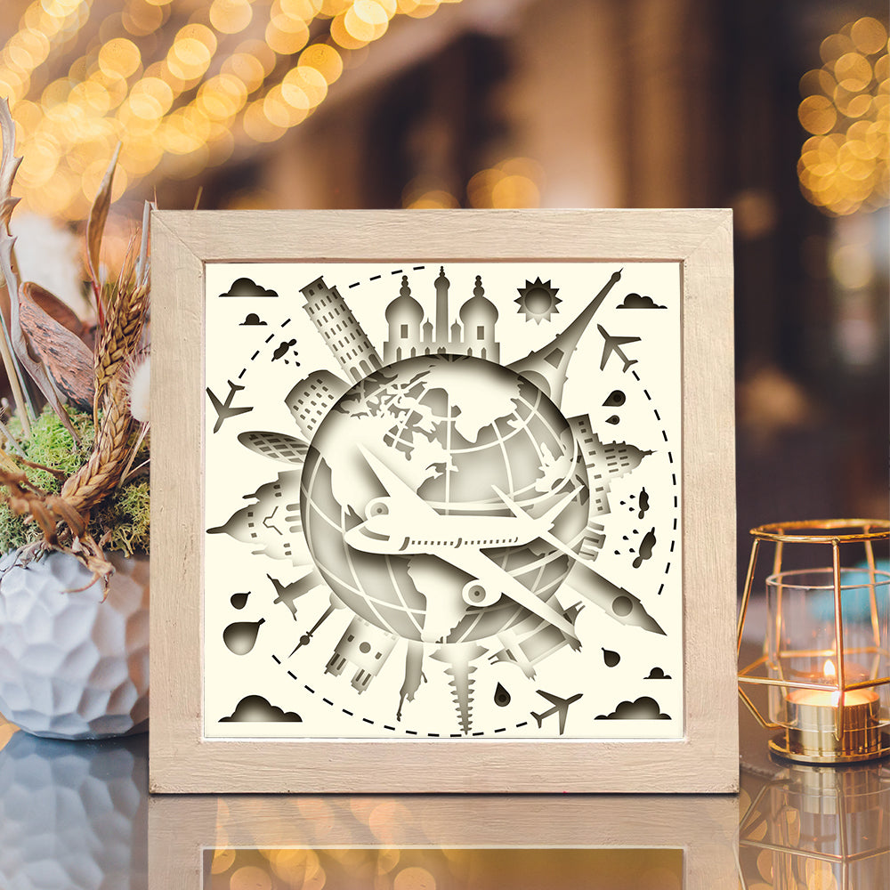 Plane Flying Around Globe – 3D Lightbox SVG File for Cricut & Silhouette