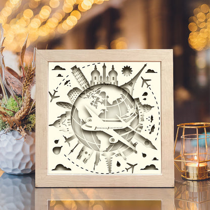 Plane Flying Around Globe – 3D Lightbox SVG File for Cricut & Silhouette