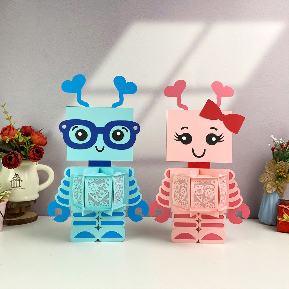 Robot Couple – 3D Lantern SVG File for Cricut & Silhouette