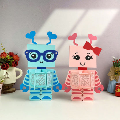 Robot Couple – 3D Lantern SVG File for Cricut & Silhouette