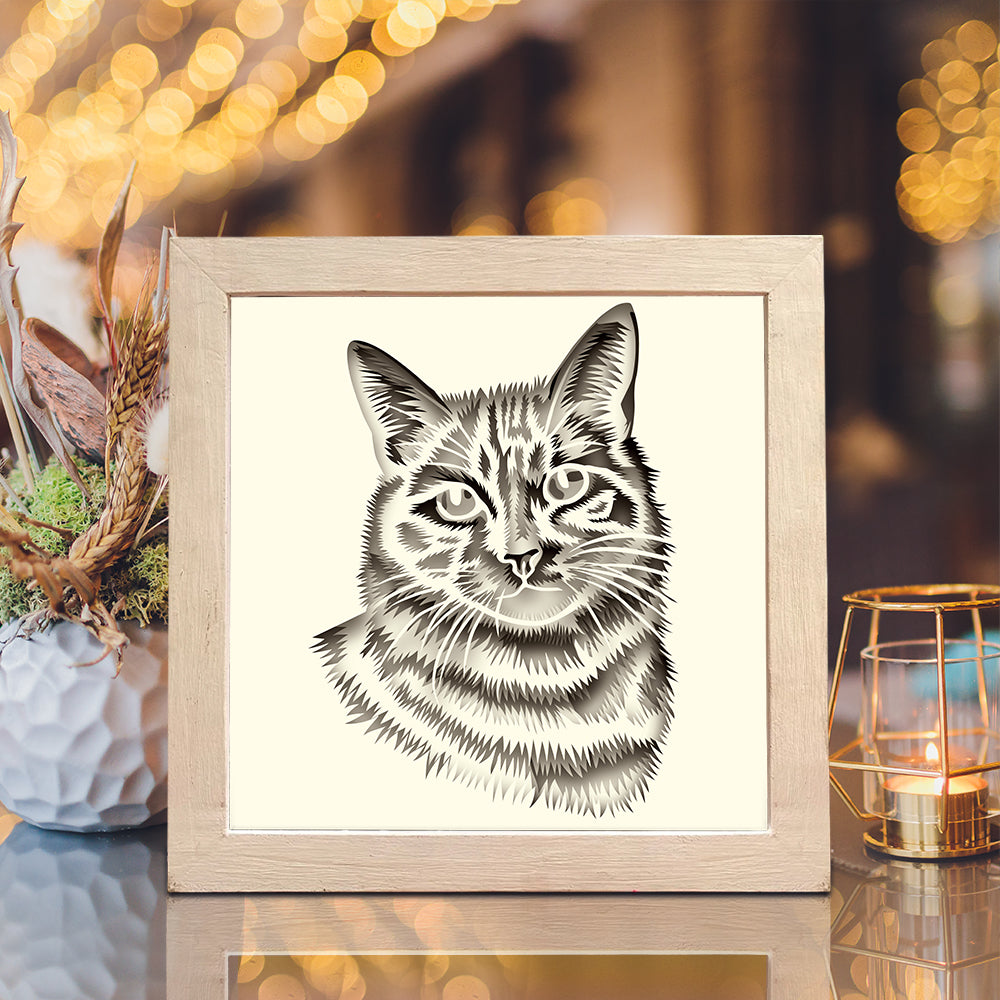Cat Portrait Square – 3D Lightbox SVG File for Cricut & Silhouette
