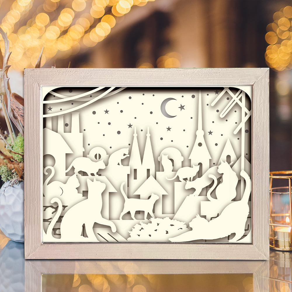 Cats In The City – 3D Lightbox SVG File for Cricut & Silhouette