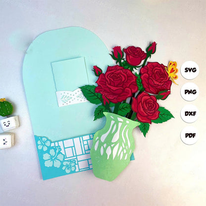 Flower Vase Rose – 3D Pop-Up Card SVG File for Cricut & Silhouette