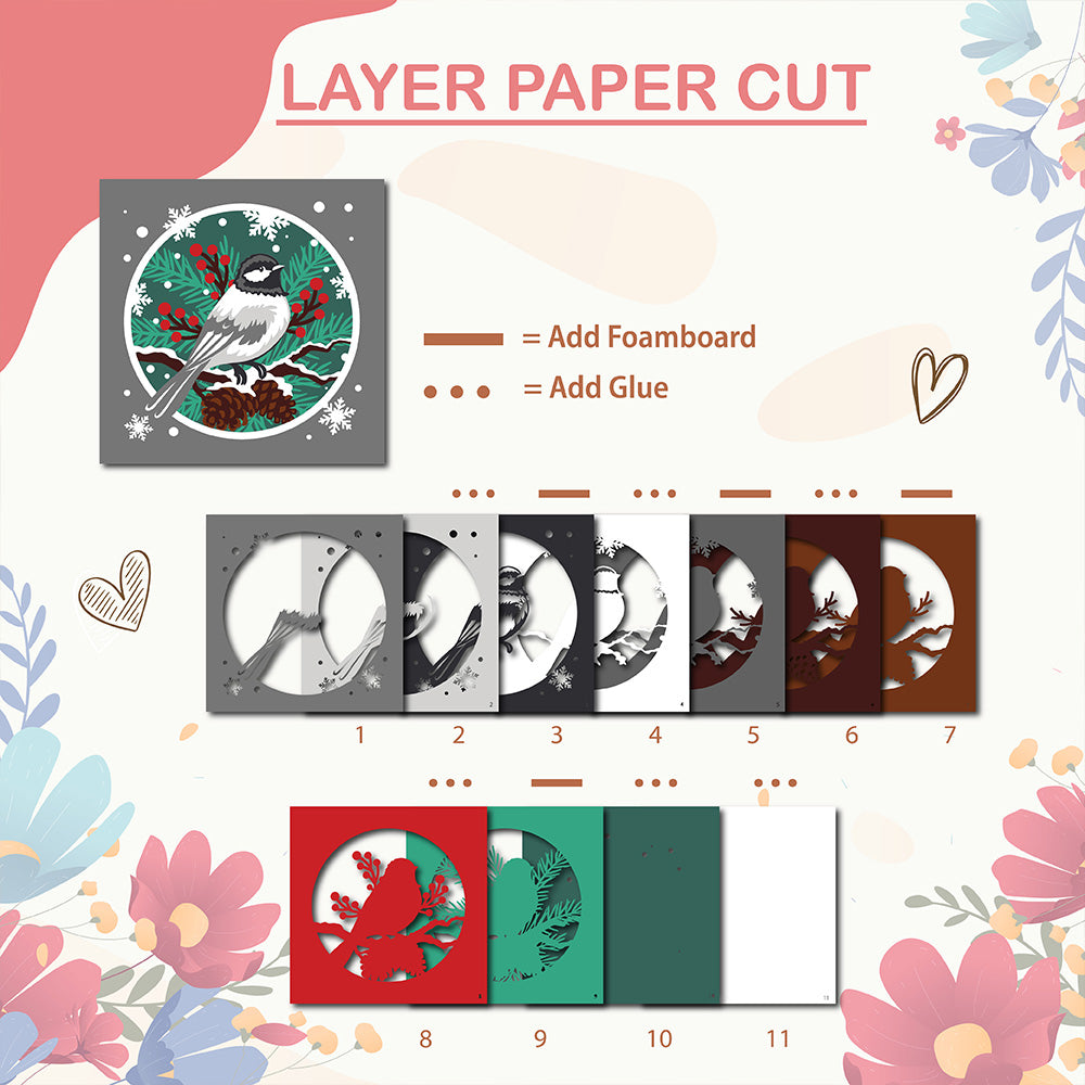 Chickadee Christmas – 3D Shadow Box SVG File for Cricut & Silhouette