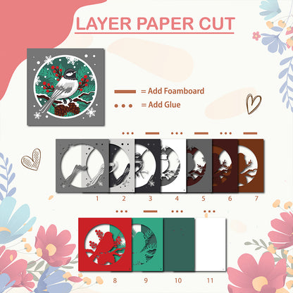 Chickadee Christmas – 3D Shadow Box SVG File for Cricut & Silhouette