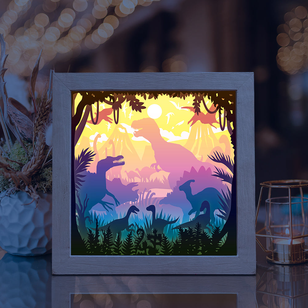 Dinosaurs 1 Square – 3D Lightbox SVG File for Cricut & Silhouette