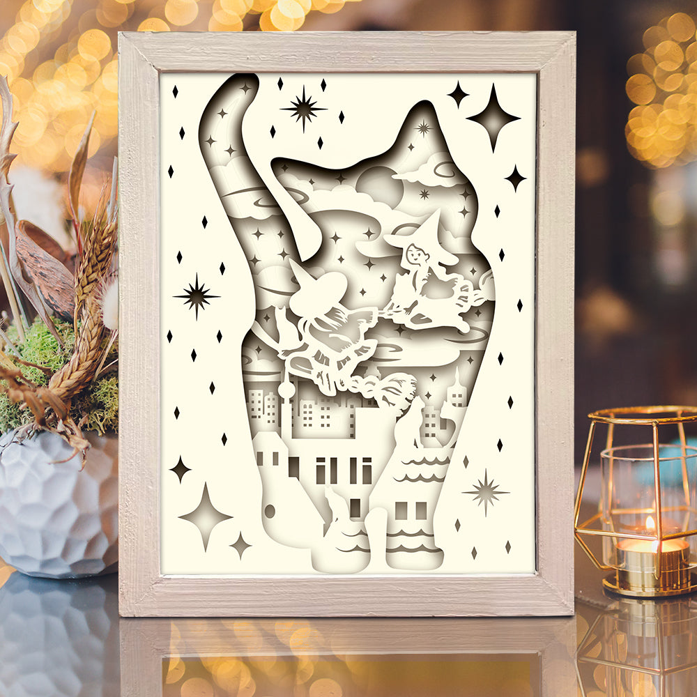 Cat And Witch – 3D Lightbox SVG File for Cricut & Silhouette