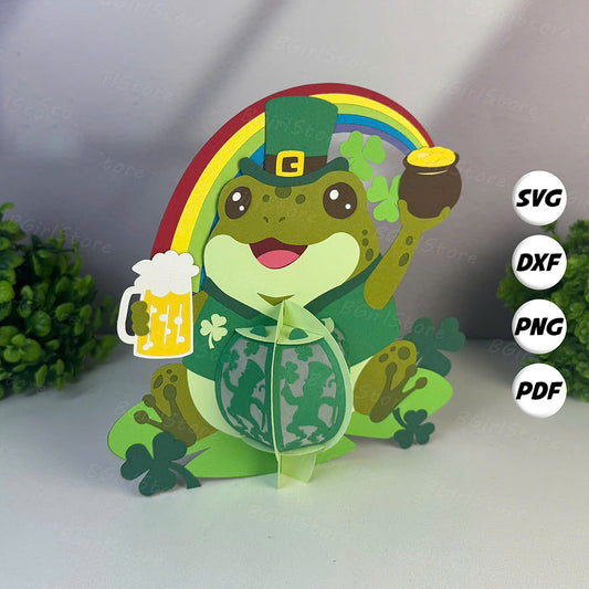 Patrick's Day Frog - 3D St. Patrick's Day Paper Cut Lantern File  - Cricut File  - VEKTOR KRAFT