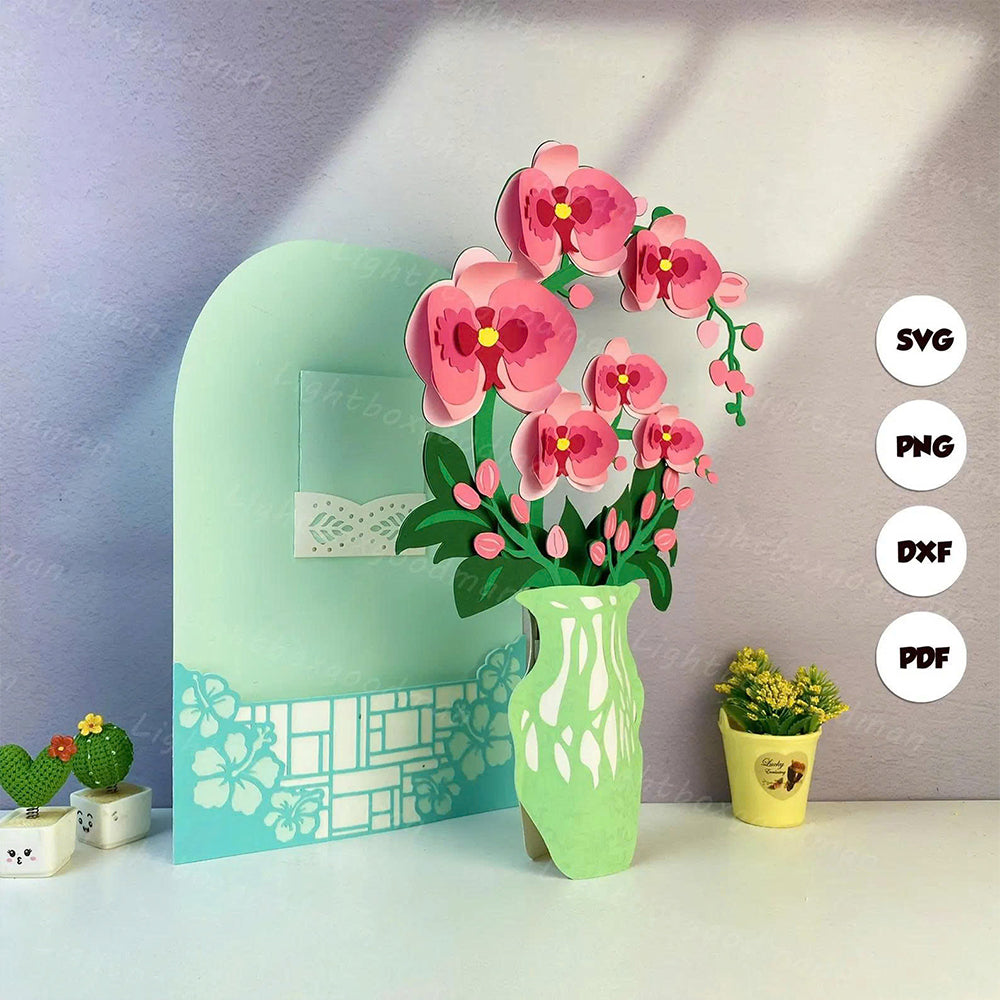 Flower Vase Orchid – 3D Pop-Up Card SVG File for Cricut & Silhouette