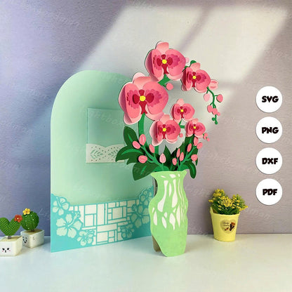 Flower Vase Orchid – 3D Pop-Up Card SVG File for Cricut & Silhouette