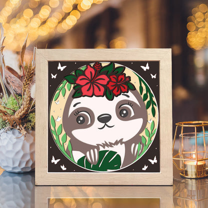 Sloth Flower – 3D Animal Paper Cut Shadow Box File - Cricut File - (8x8 inches) - VEKTOR KRAFT