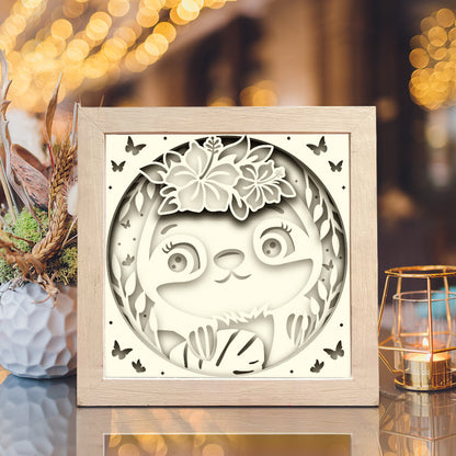 Sloth Flower – 3D Animal Paper Cut Shadow Box File - Cricut File - (8x8 inches) - VEKTOR KRAFT