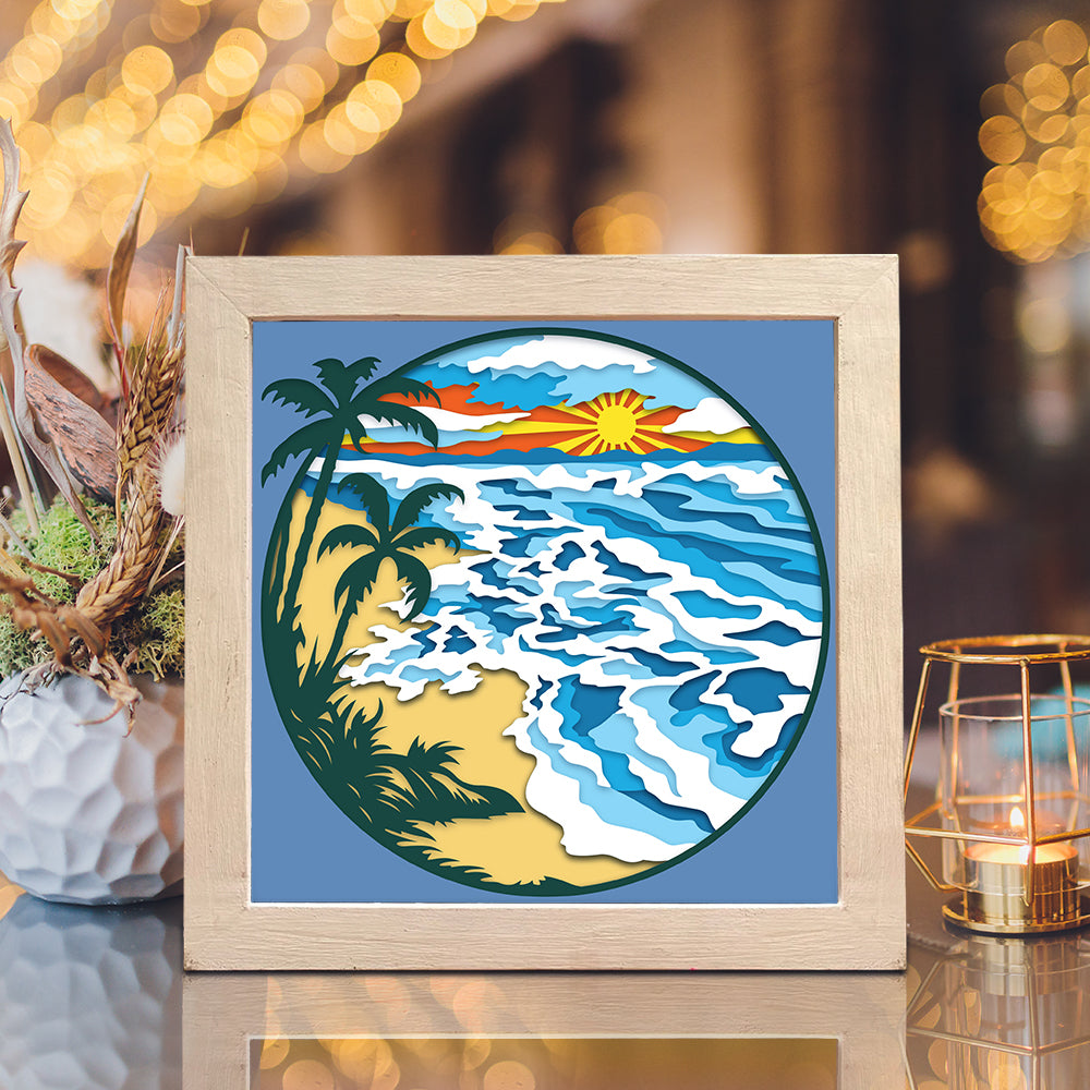 Beach 3 – 3D Paper Cut Shadow Box File - Cricut File - (8x8 inches) - VEKTOR KRAFT