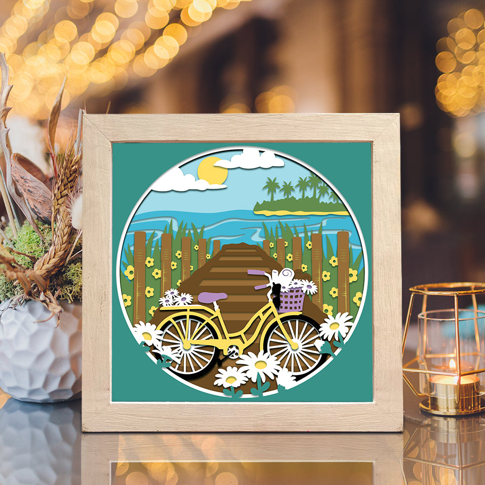 Beach Bicycle – 3D Paper Cut Shadow Box File - Cricut File - (8x8 inches) - VEKTOR KRAFT