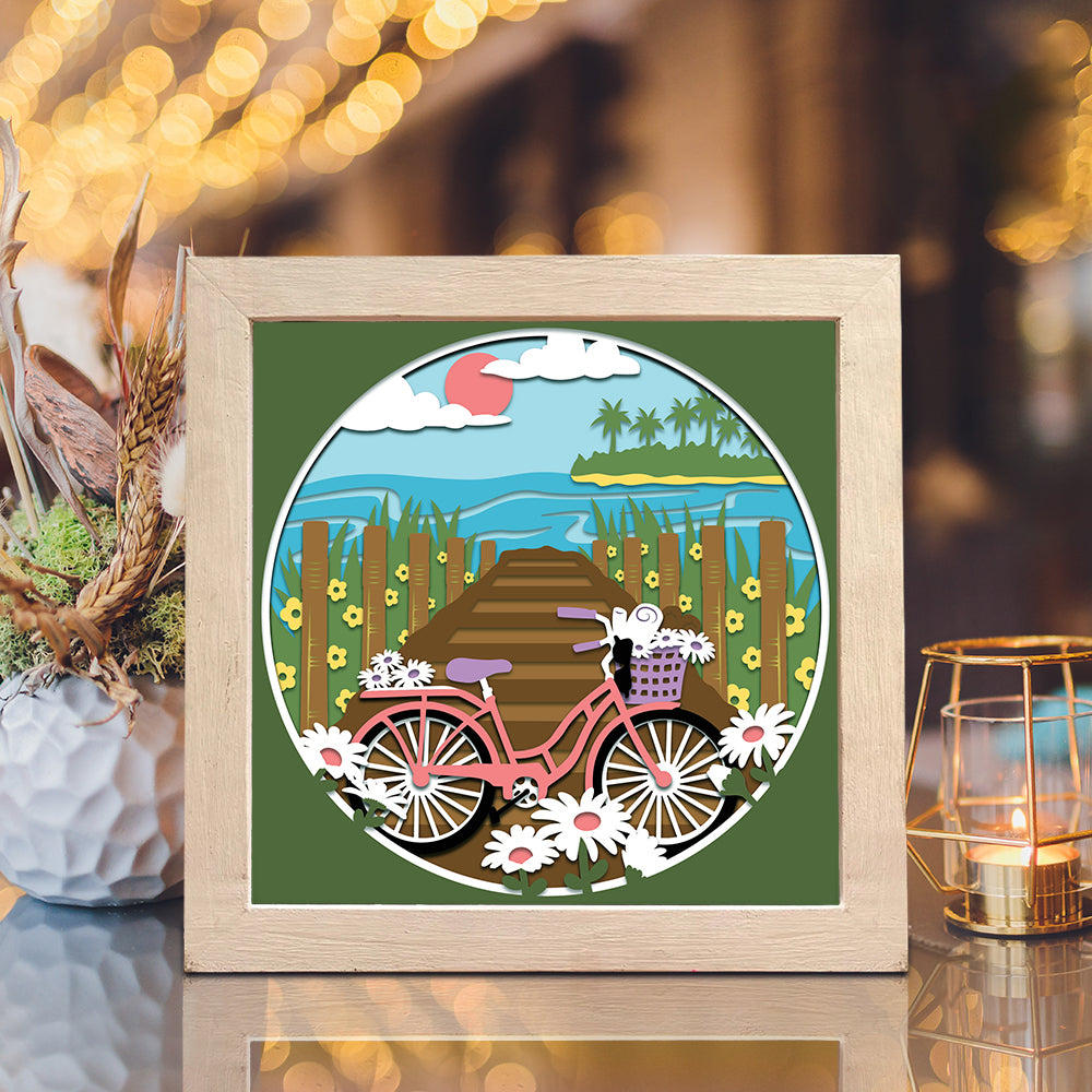 Beach Bicycle – 3D Paper Cut Shadow Box File - Cricut File - (8x8 inches) - VEKTOR KRAFT