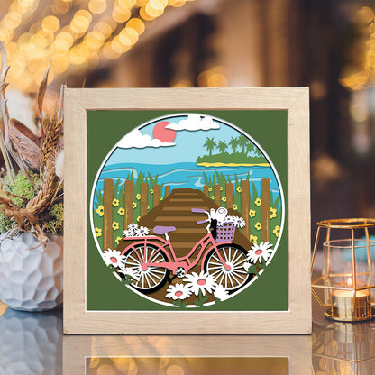 Beach Bicycle – 3D Paper Cut Shadow Box File - Cricut File - (8x8 inches) - VEKTOR KRAFT
