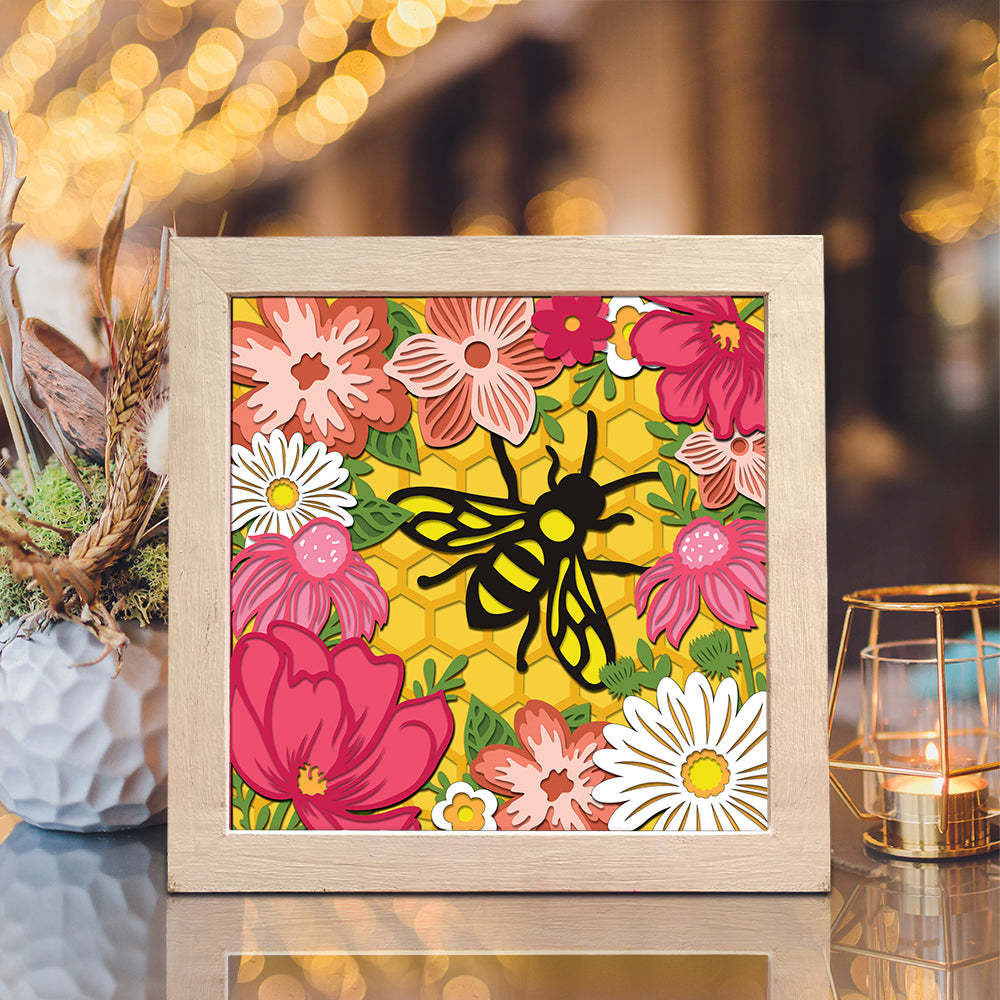 Bee and Flowers 2 – 3D Shadow Box SVG File for Cricut & Silhouette