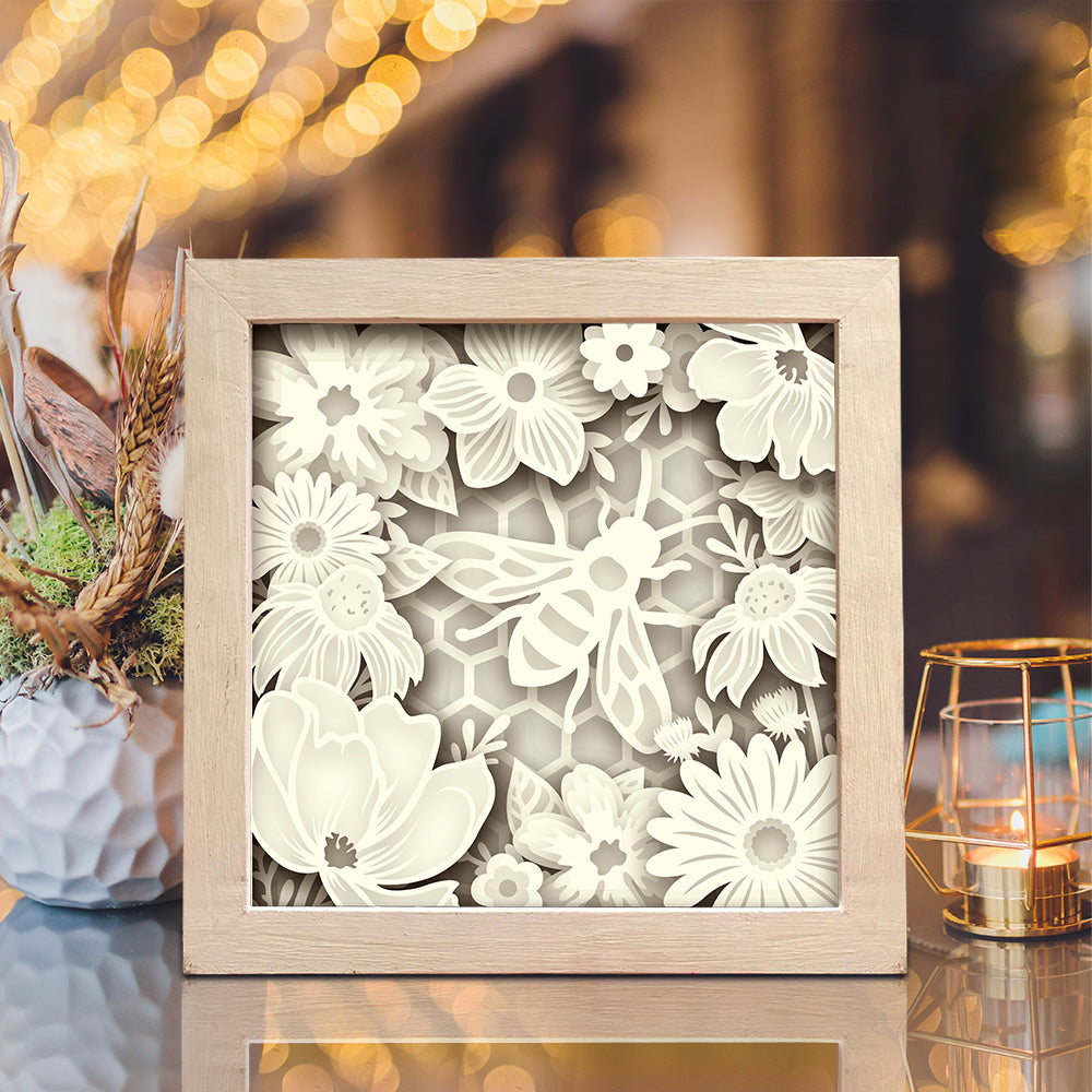Bee and Flowers 2 – 3D Shadow Box SVG File for Cricut & Silhouette