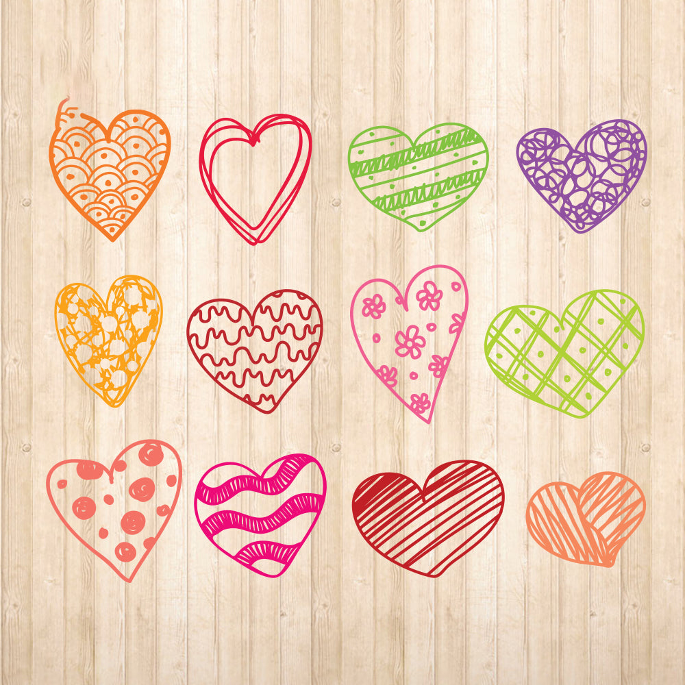Set Of 12 Hand Drawn Hearts - Cricut File - VEKTOR KRAFT