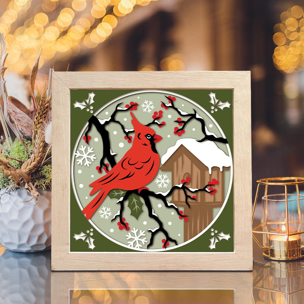 Cardinal In Winter – 3D Shadow Box SVG File for Cricut & Silhouette