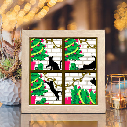 Cat Knock Over Christmas Tree – 3D Shadow Box SVG File for Cricut & Silhouette