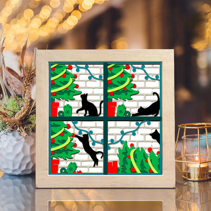 Cat Knock Over Christmas Tree – 3D Shadow Box SVG File for Cricut & Silhouette