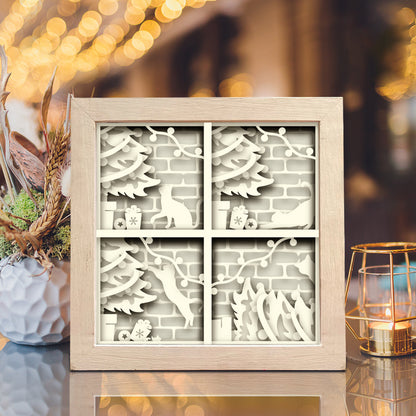 Cat Knock Over Christmas Tree – 3D Shadow Box SVG File for Cricut & Silhouette