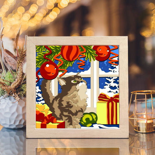 Christmas Cat 2 – 3D Shadow Box SVG File for Cricut & Silhouette