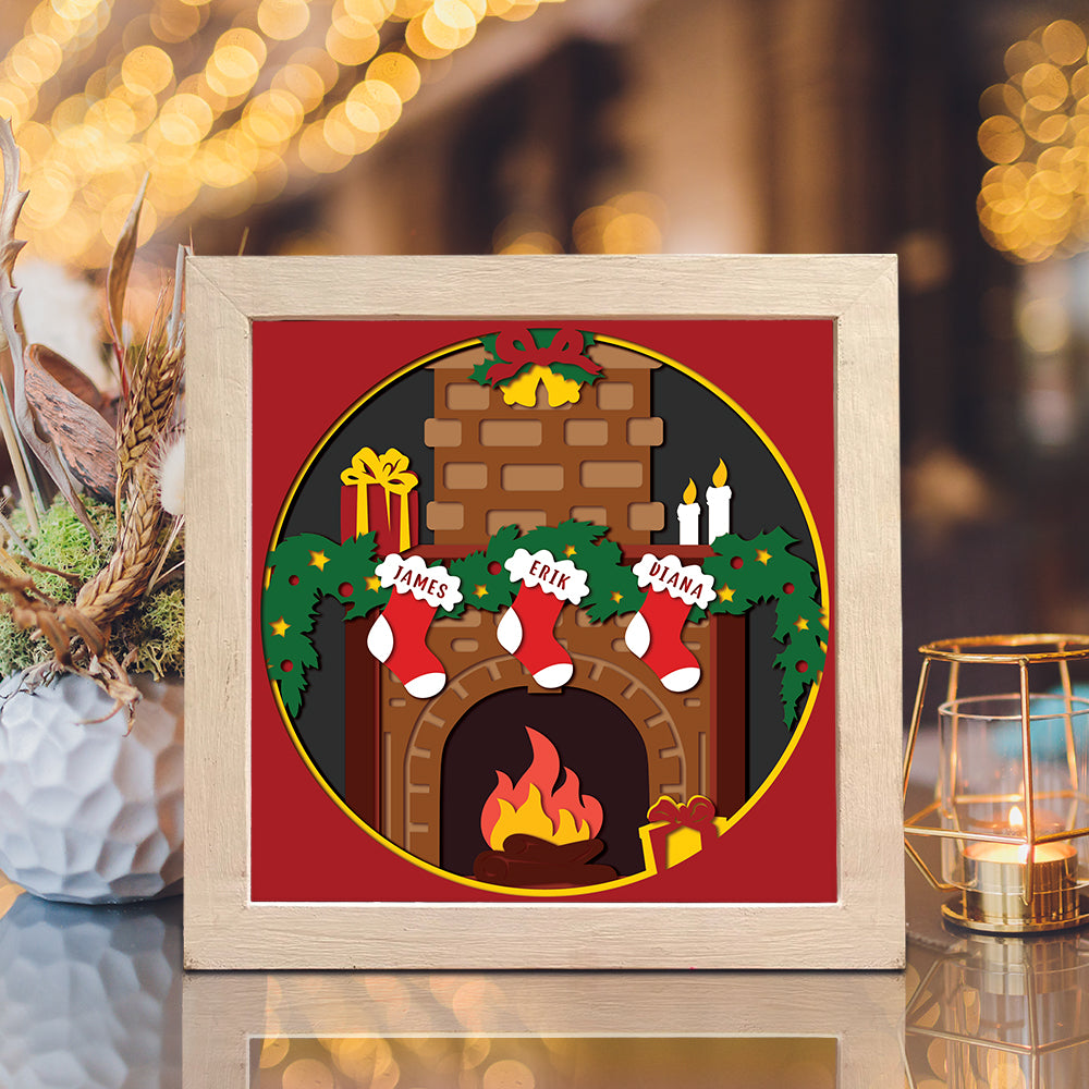 Custom Mantle with Stockings – 3D Christmas Paper Cut Shadow Box File - Cricut File - (8x8 inches) - VEKTOR KRAFT