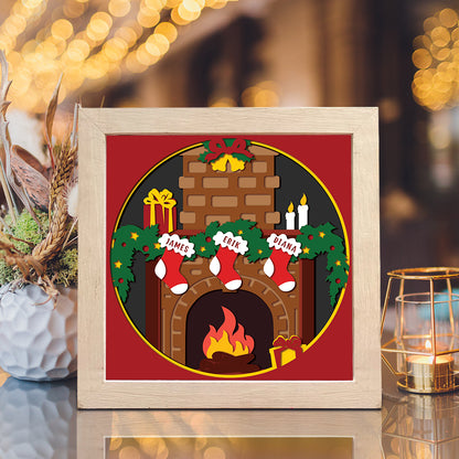 Custom Mantle with Stockings – 3D Christmas Paper Cut Shadow Box File - Cricut File - (8x8 inches) - VEKTOR KRAFT