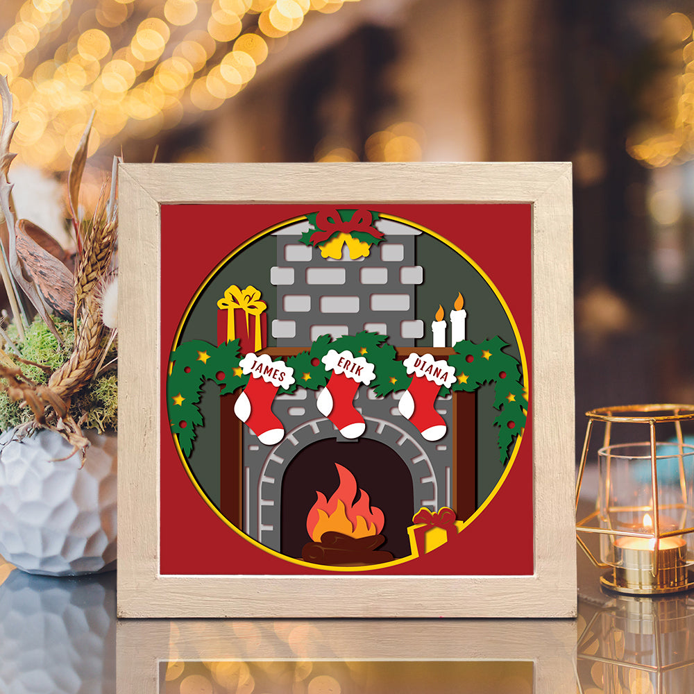Custom Mantle with Stockings – 3D Christmas Paper Cut Shadow Box File - Cricut File - (8x8 inches) - VEKTOR KRAFT