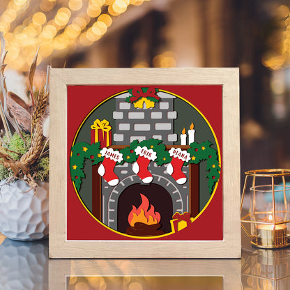 Custom Mantle with Stockings – 3D Christmas Paper Cut Shadow Box File - Cricut File - (8x8 inches) - VEKTOR KRAFT