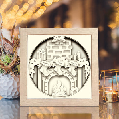 Custom Mantle with Stockings – 3D Christmas Paper Cut Shadow Box File - Cricut File - (8x8 inches) - VEKTOR KRAFT