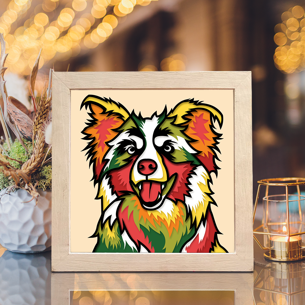 Colorful Border Collie – 3D Shadow Box SVG File for Cricut & Silhouette