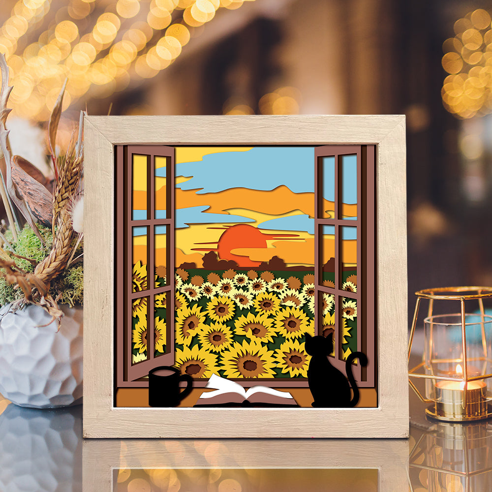 Sunflower Garden – 3D Paper Cut Shadow Box File - Cricut File - (8x8 inches) - VEKTOR KRAFT