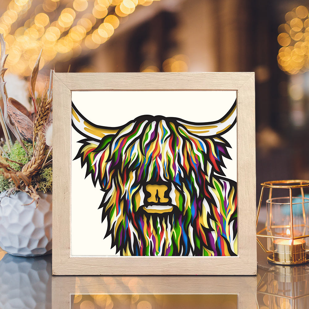 Colorful Highland Cow – 3D Shadow Box SVG File for Cricut & Silhouette