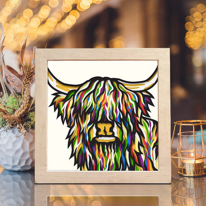 Colorful Highland Cow – 3D Shadow Box SVG File for Cricut & Silhouette