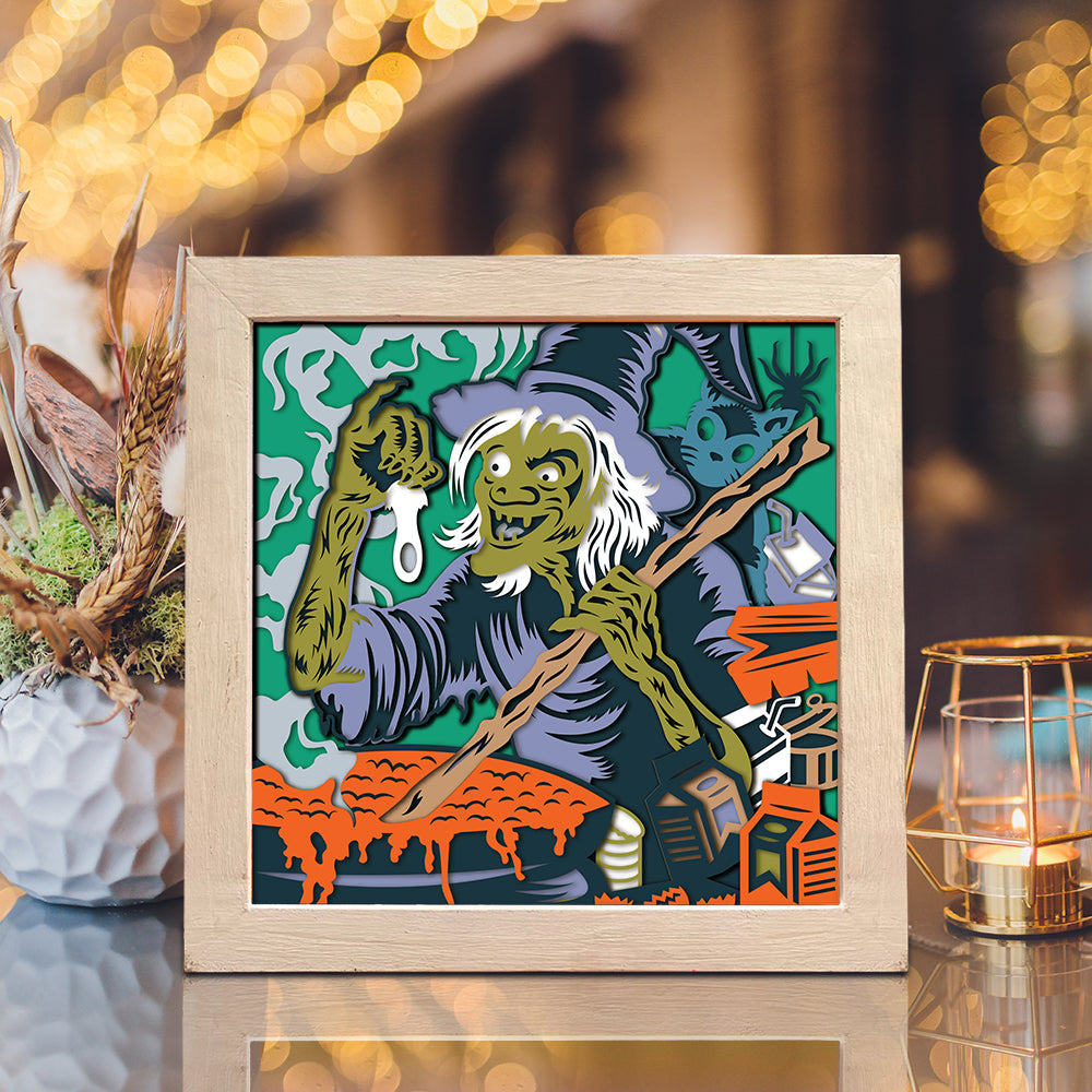 Witch And Potion – 3D Halloween Paper Cut Shadow Box File - Cricut File - (8x8 inches) - VEKTOR KRAFT