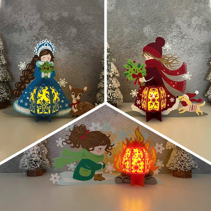 Pack 3 Winter Girl - 3D Christmas Lantern File - Cricut File  - VEKTOR KRAFT