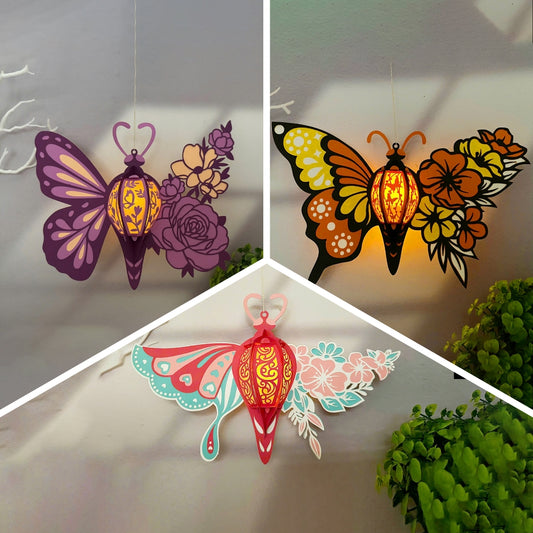 Pack 3 Butterfly Flower - 3D Paper Lantern File  - Cricut File  - VEKTOR KRAFT