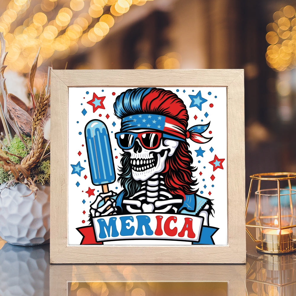 4th Of July Skeleton – 3D Paper Cut Shadow Box File - Cricut File - (8x8 inches) - VEKTOR KRAFT
