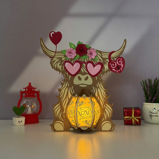 Highland Cow Valentine - 3D Valentine Paper Lantern File  - Cricut File  - VEKTOR KRAFT