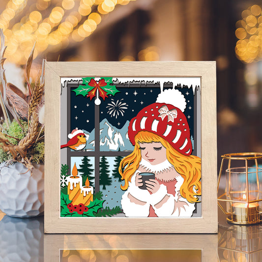 Winter Girl – 3D Christmas Paper Cut Shadow Box File - Cricut File - (8x8 inches) - VEKTOR KRAFT